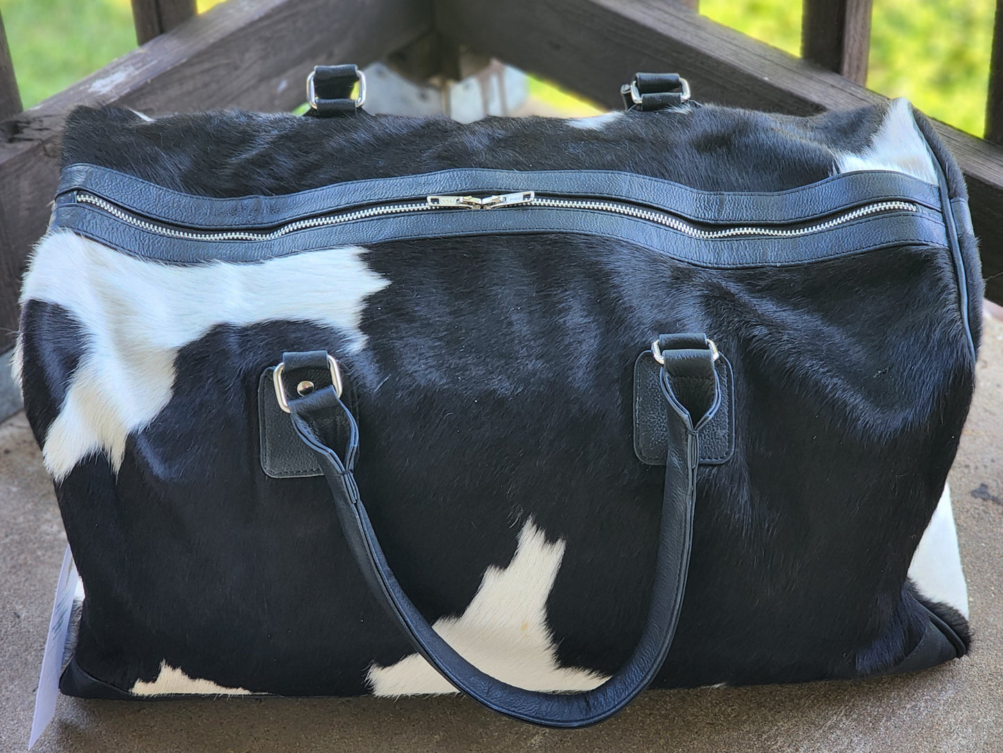Classic Cowhide Duffle Bag (Black & White)