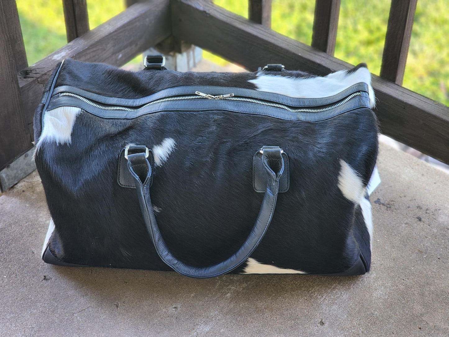 Classic Cowhide Duffle Bag (Black & White)