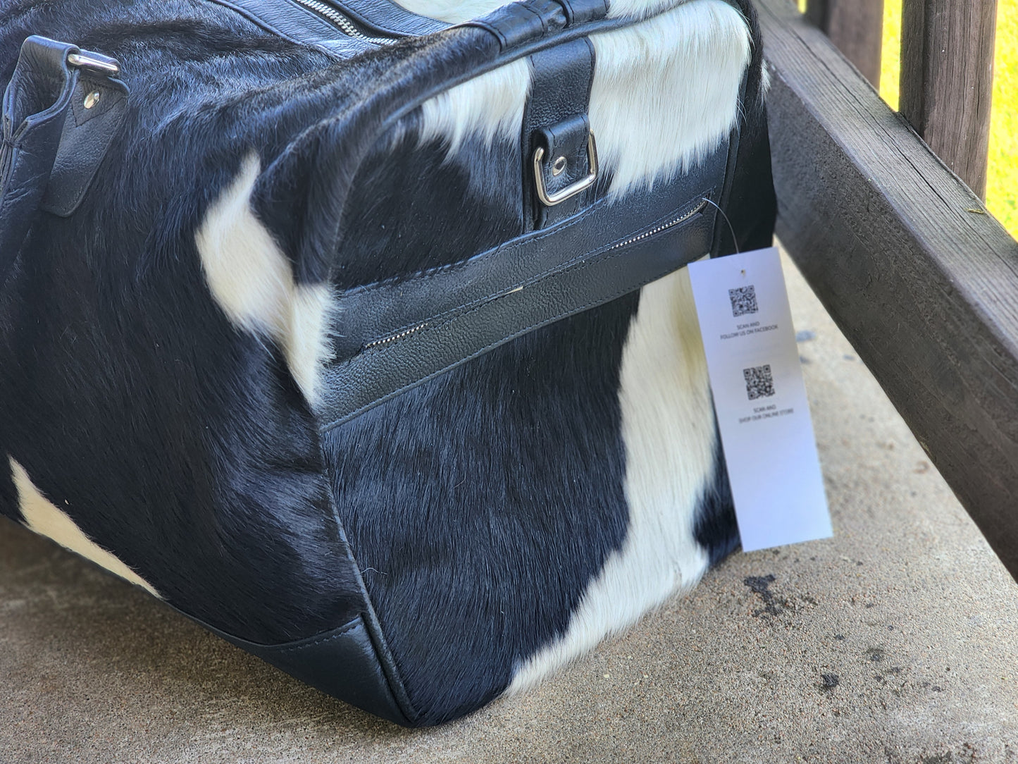 Classic Cowhide Duffle Bag (Black & White)