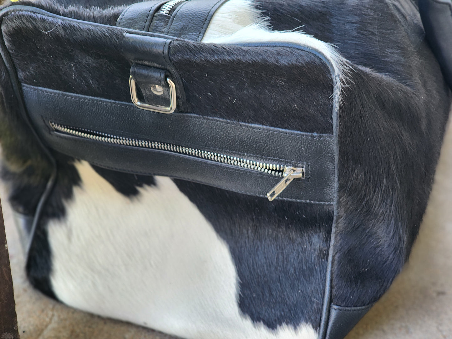 Classic Cowhide Duffle Bag (Black & White)