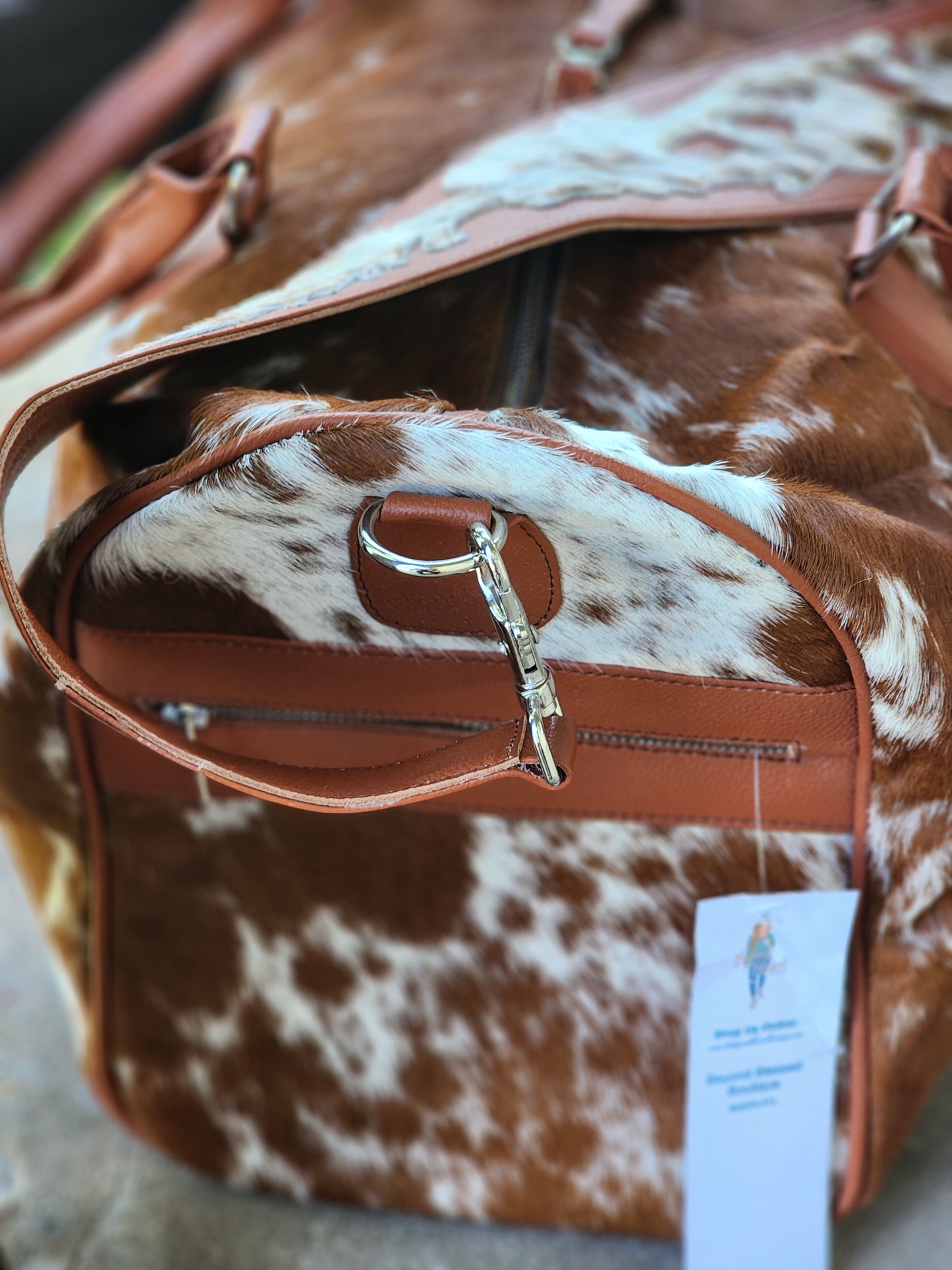 Classic Cowhide Duffle Bag (Brown & White)