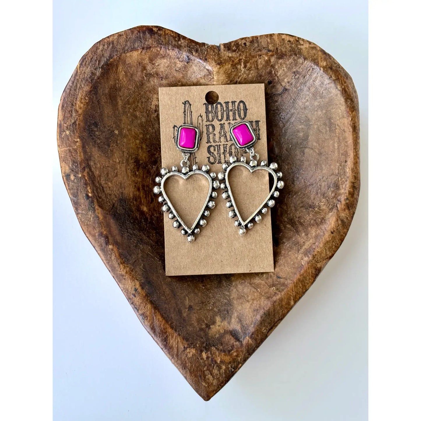 Western Style Turquoise Stone Open Heart Drop Earring