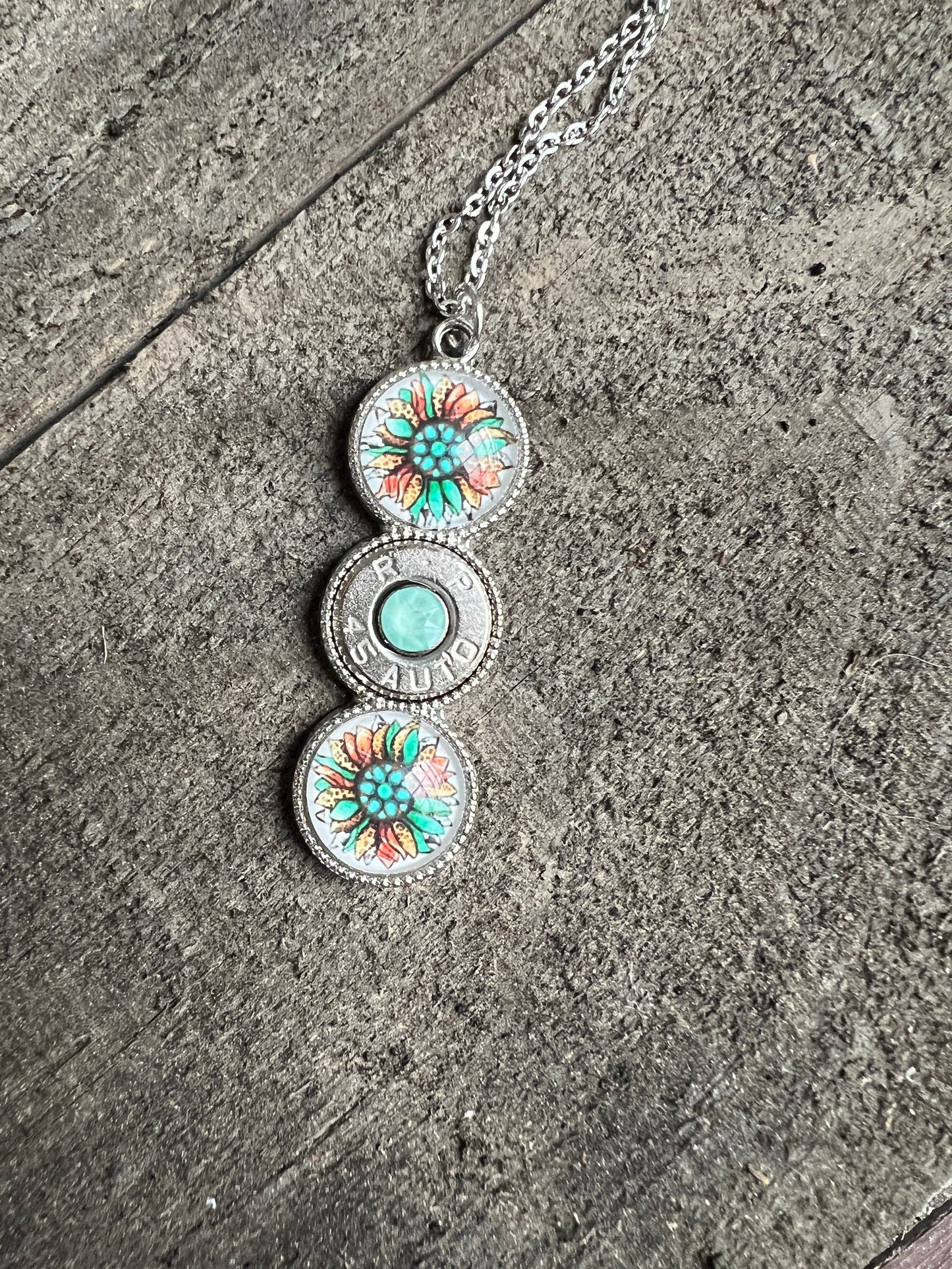 Western Daisy Triple 45 Auto Turquoise Bullet Necklace