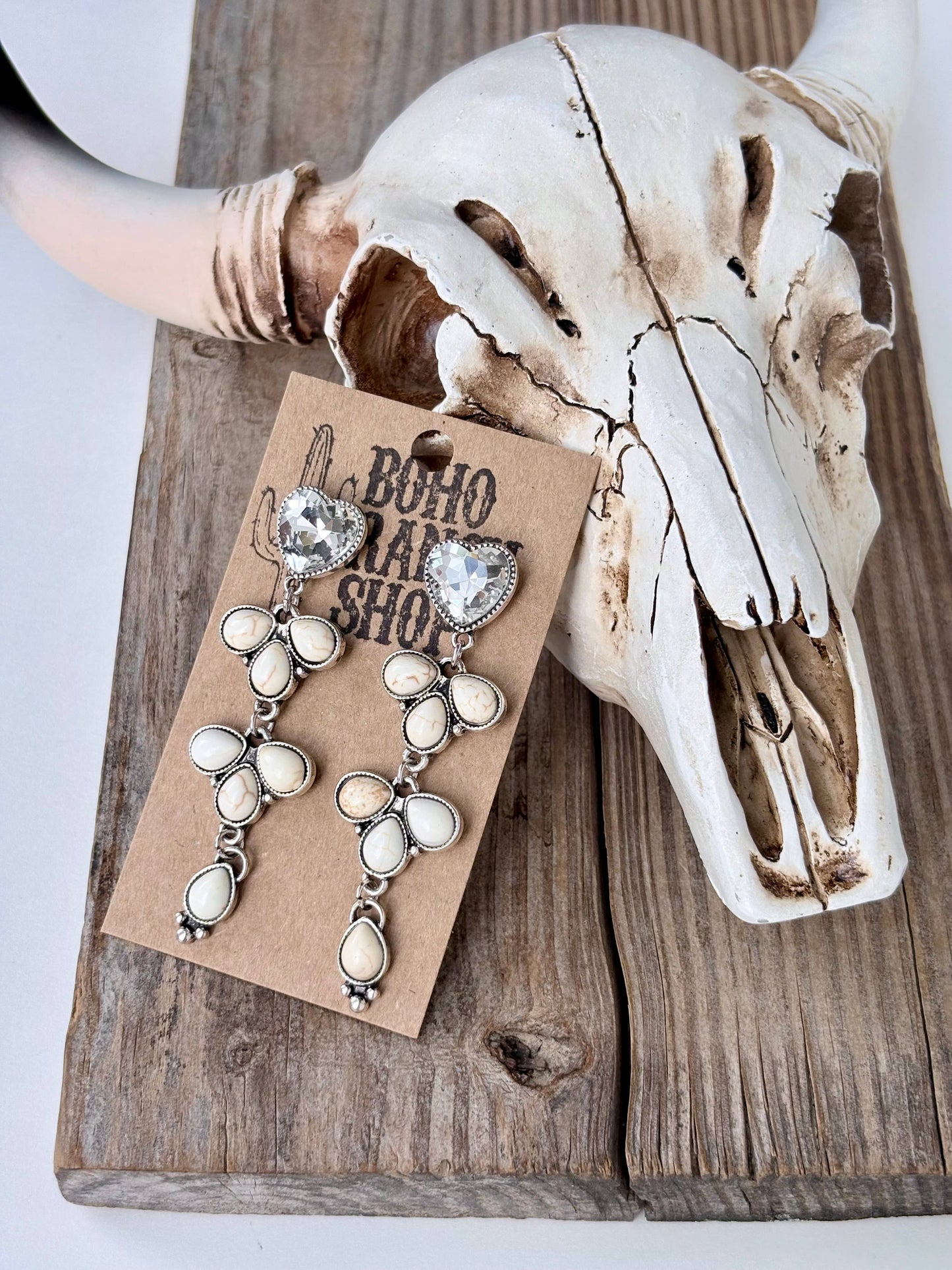 4 Tier Rhinestone Heart Stone Post Drop Earrings