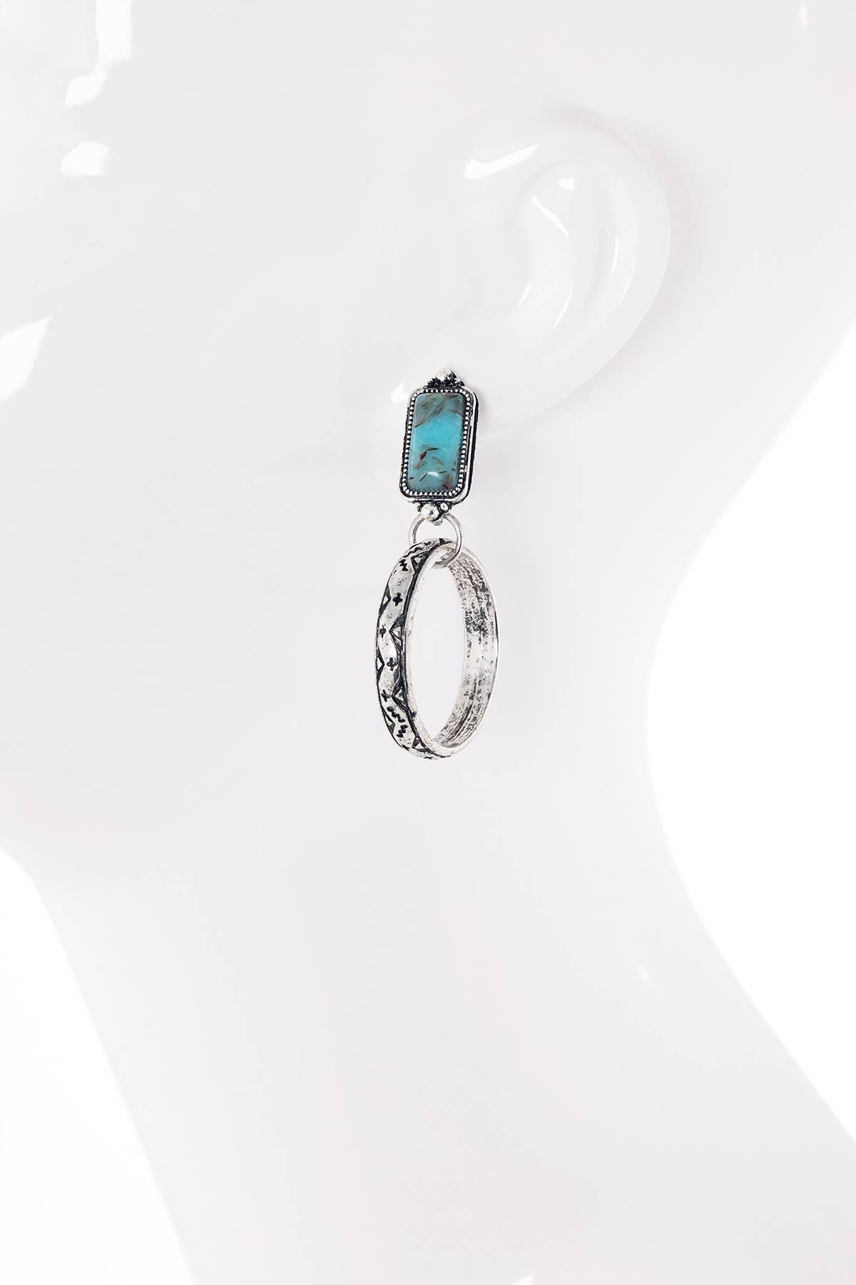 Western Stamped Hand Stone Hoop Earring