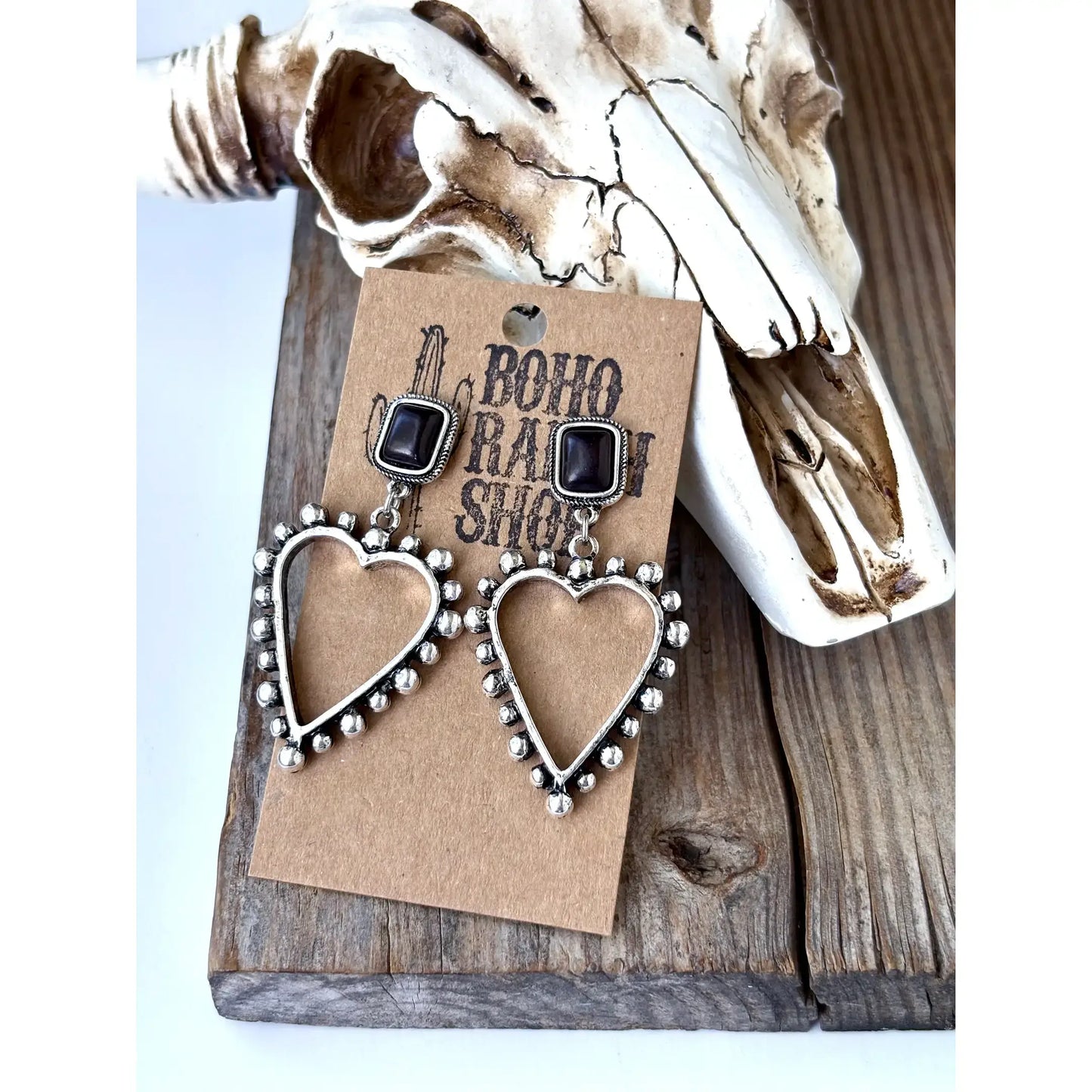Western Style Stone Open Heart Drop Earring