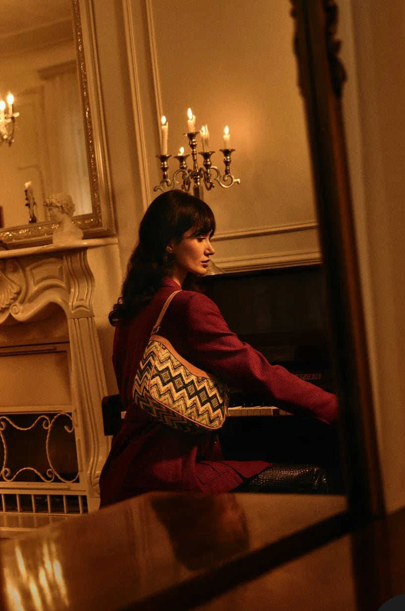 Harvest Chevron Crossbody Bag In Green - Myra