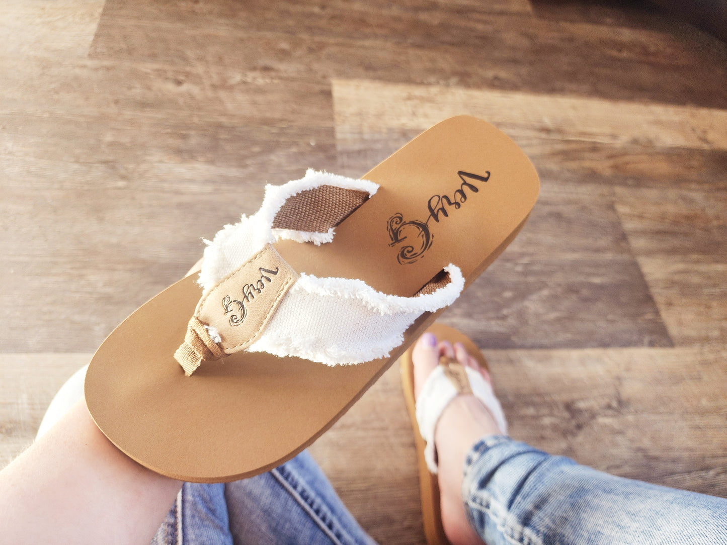 White Gypsy Jazz Flip Flops