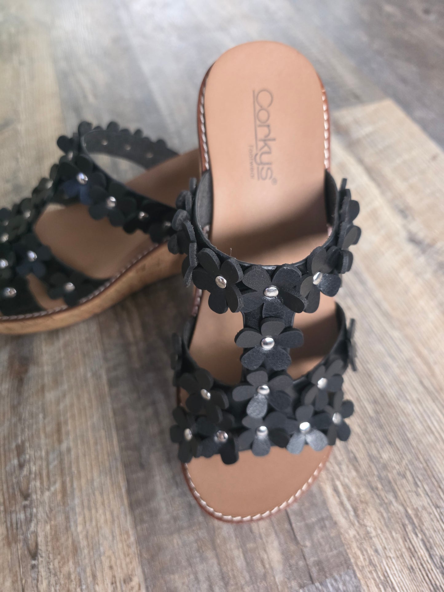 Black Mic Drop Corkys Wedge Sandals