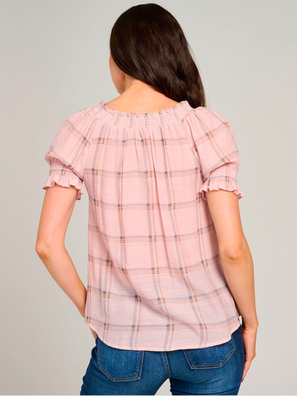 Mauve Button Up Plaid Top