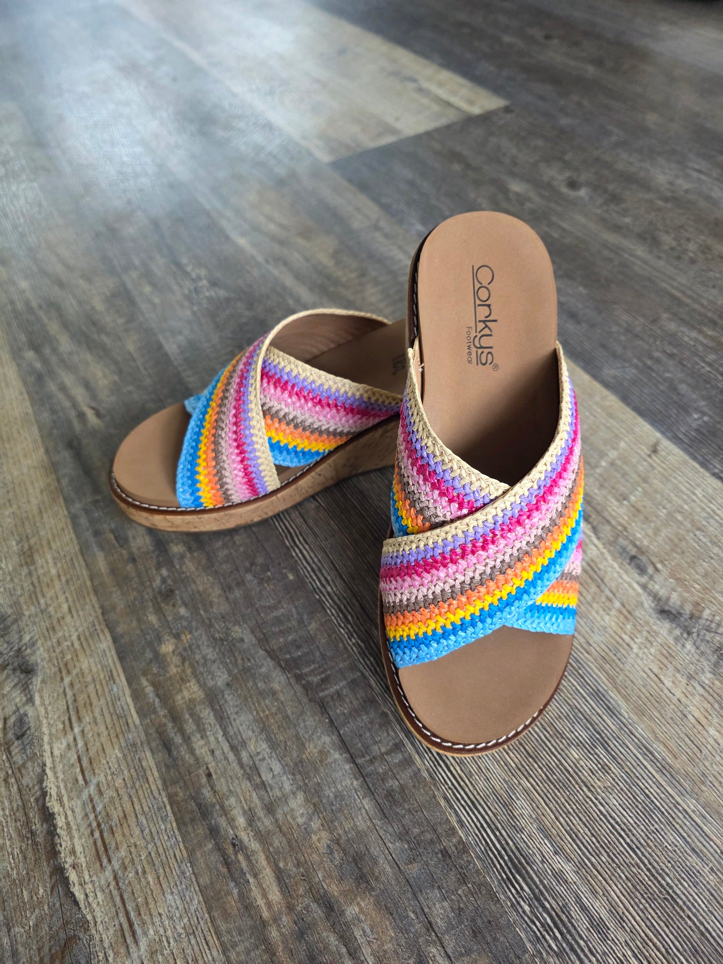 Multi Peace Out Corkys Wedge Sandals