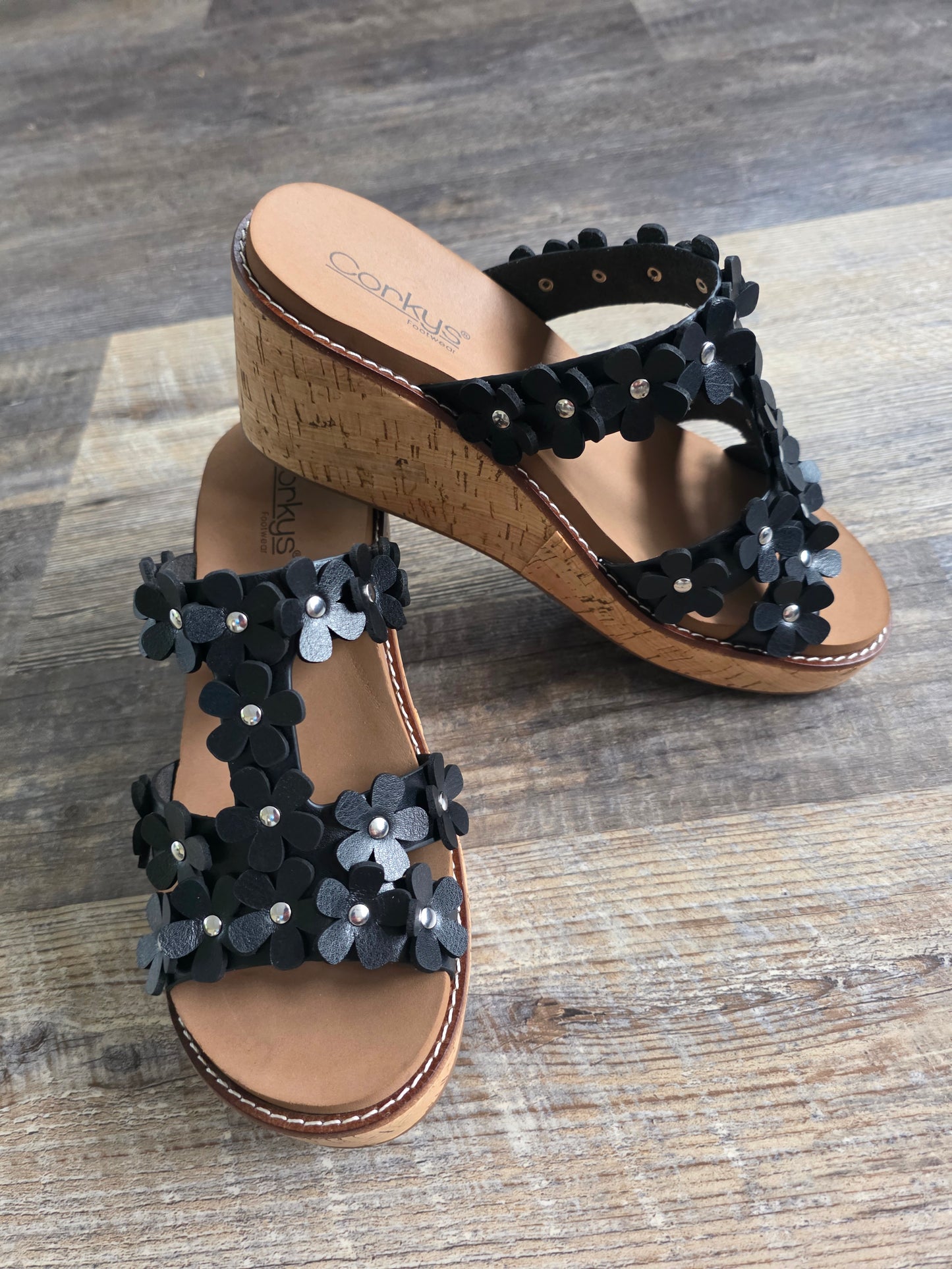 Black Mic Drop Corkys Wedge Sandals