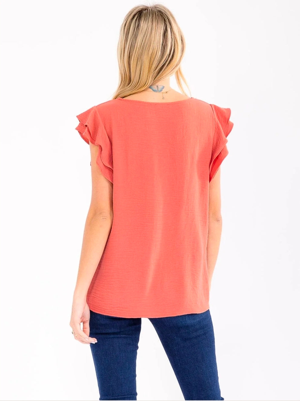 Rust Ruffle Sleeve Loose Fit Top