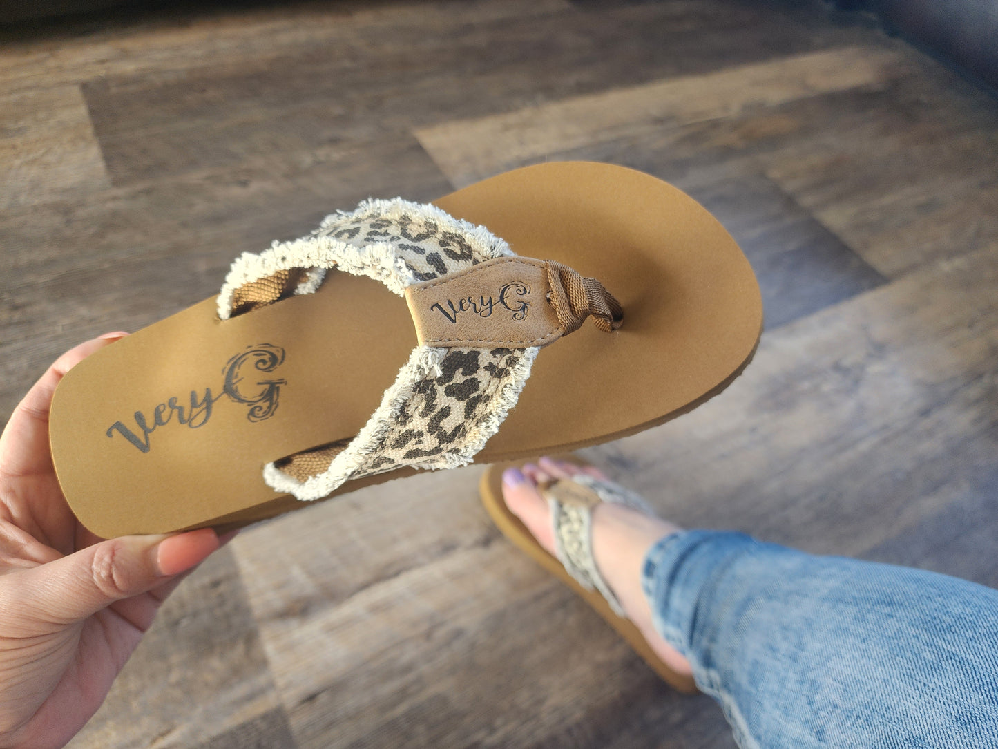 Cream Leopard Gypsy Jazz Flip Flops