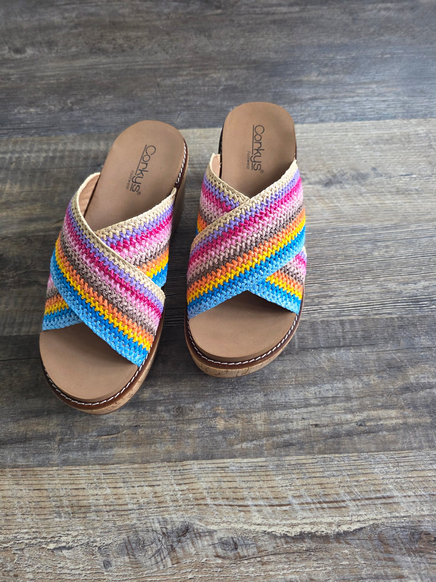 Multi Peace Out Corkys Wedge Sandals