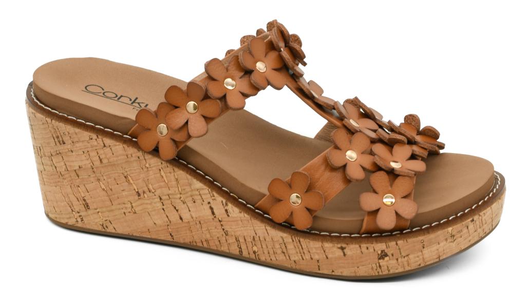 Cognac Mic Drop Corkys Wedge Sandals