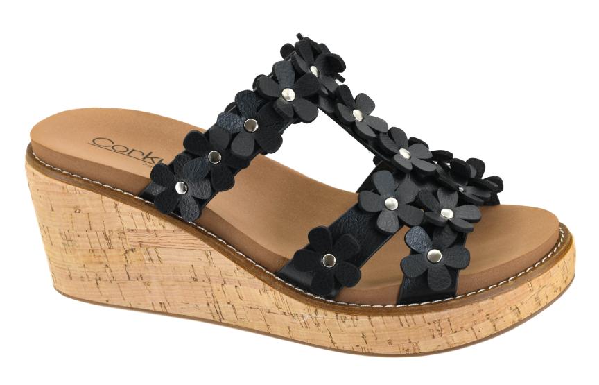 Black Mic Drop Corkys Wedge Sandals