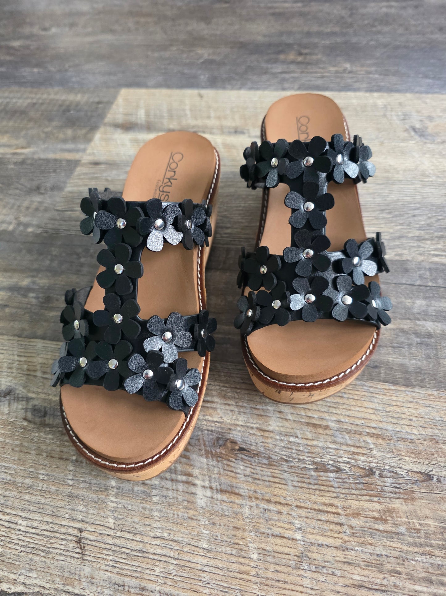 Black Mic Drop Corkys Wedge Sandals