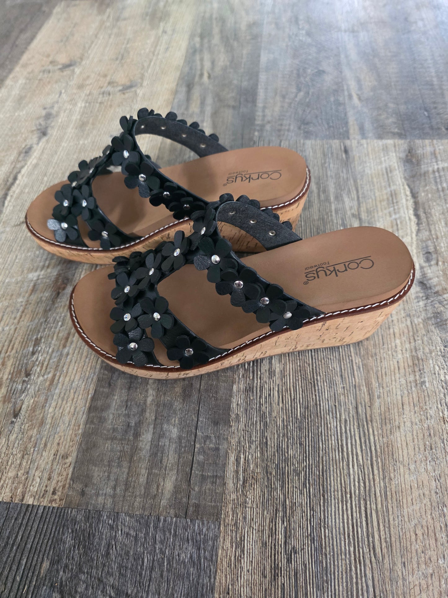 Black Mic Drop Corkys Wedge Sandals