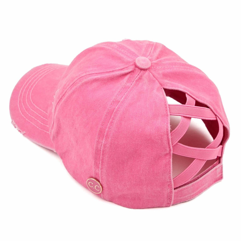 Pink Criss Cross C.C Ballcap w/ Face Mask Buttons