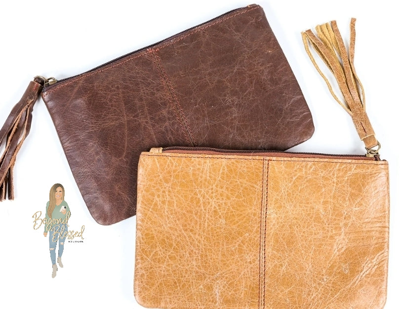 Leather Fringe Pouch Wallet