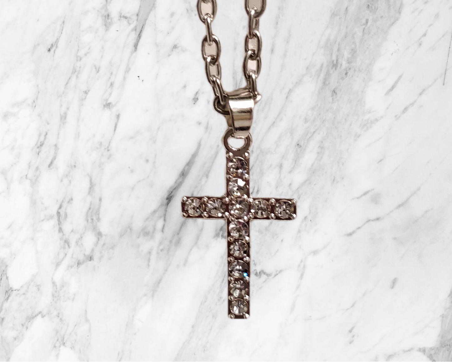 Silver Cross CZ Necklace