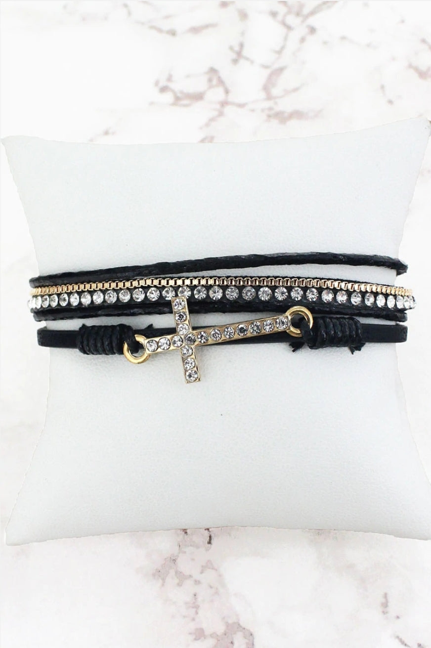 Crystal Cross Black Magnetic Bracelet