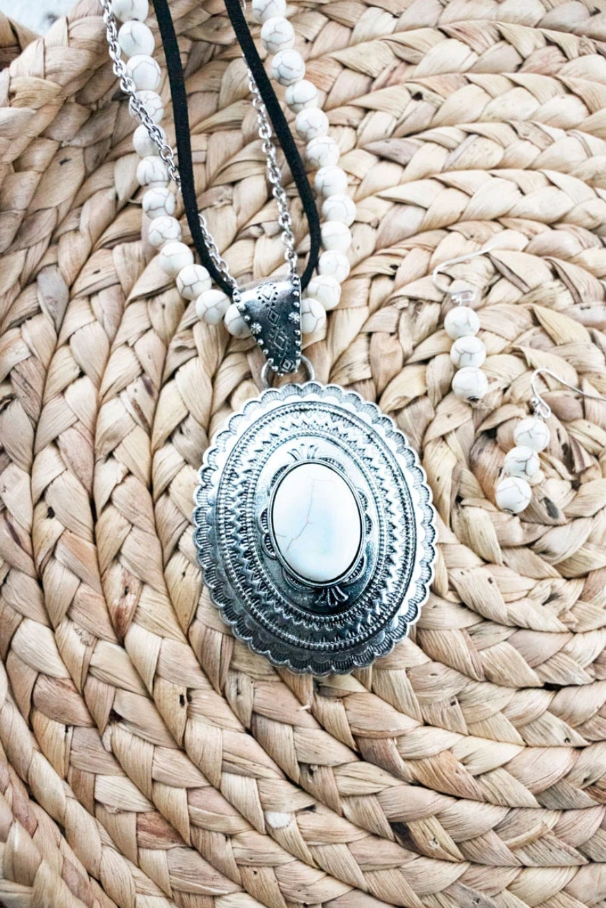 Ivory Concho Necklace & Earring Set