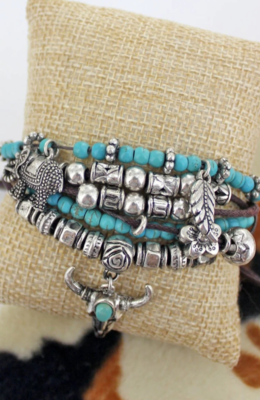 Turquoise Leather Strand Bracelet