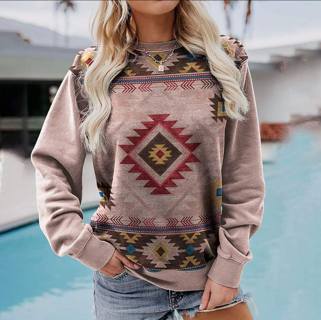 Mauve Aztec Crew Top