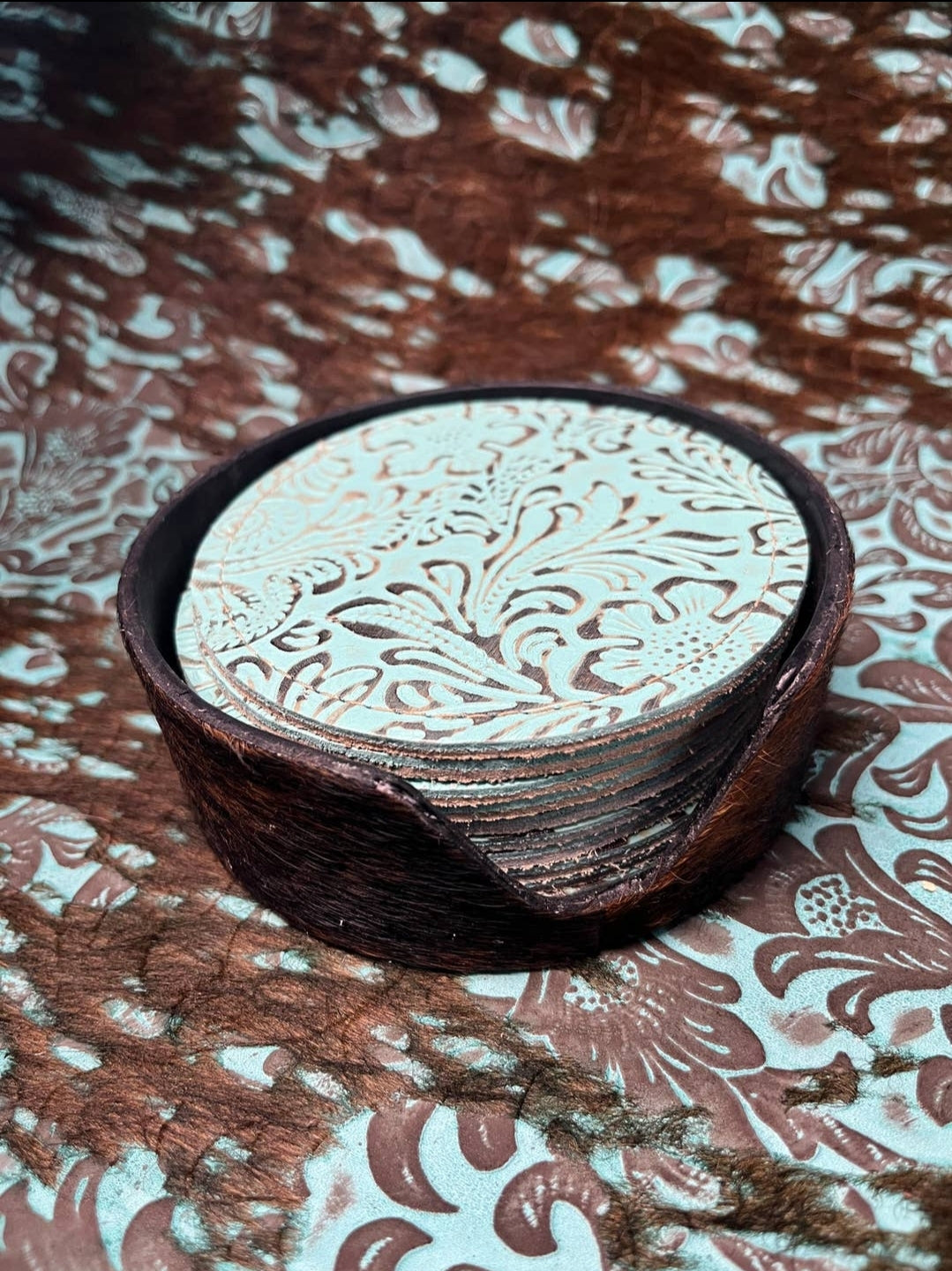Cowhide Coaster Holder