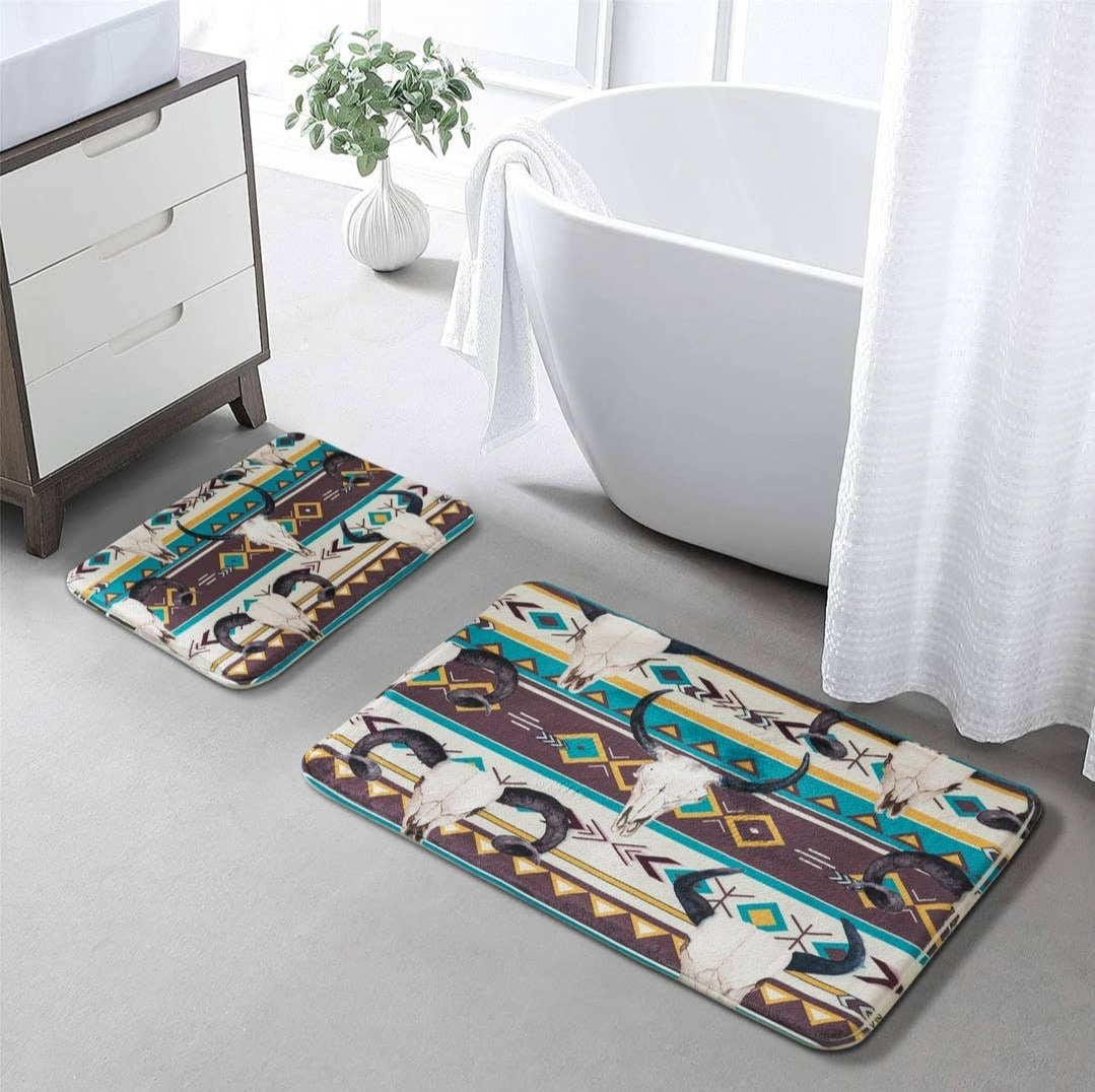 Aztec & Skulls Print 2PC Mat Set