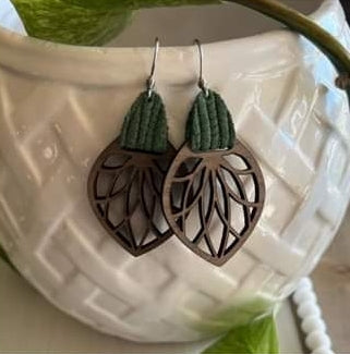 Green Wood Dangle Earrings