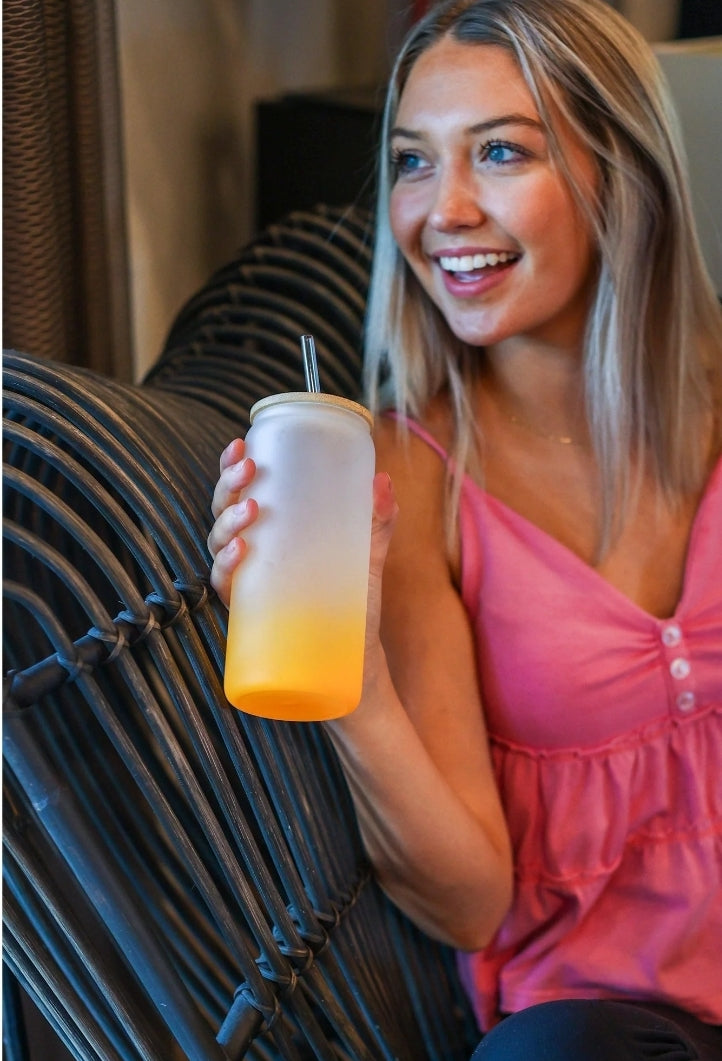 20 oz Frosted Glass Tumbler Cup with Bamboo Lid