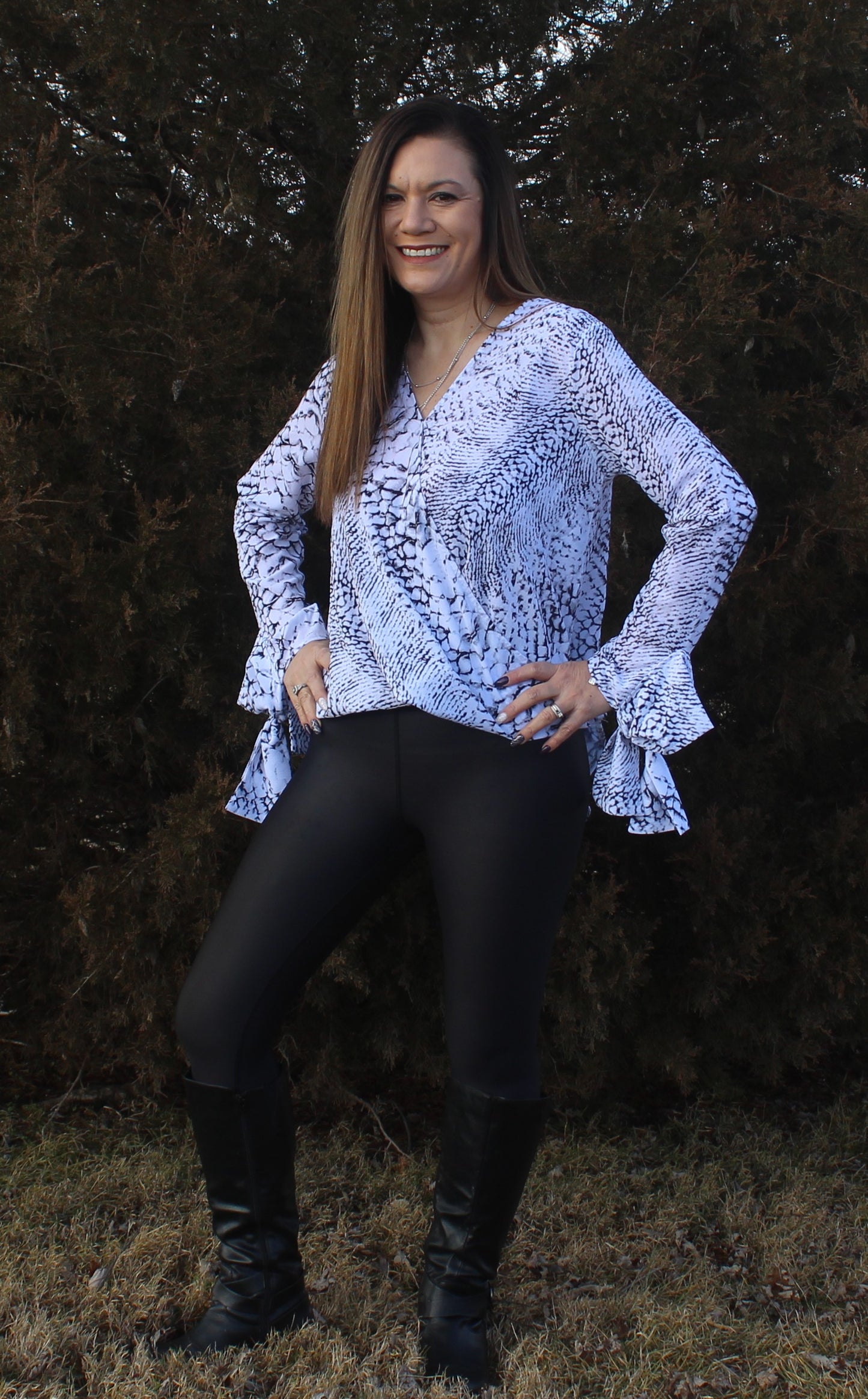 Black & White Tied Sleeve Top