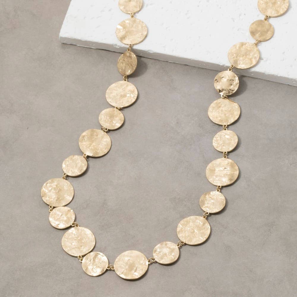 Hammered Gold Disc Chain Necklace