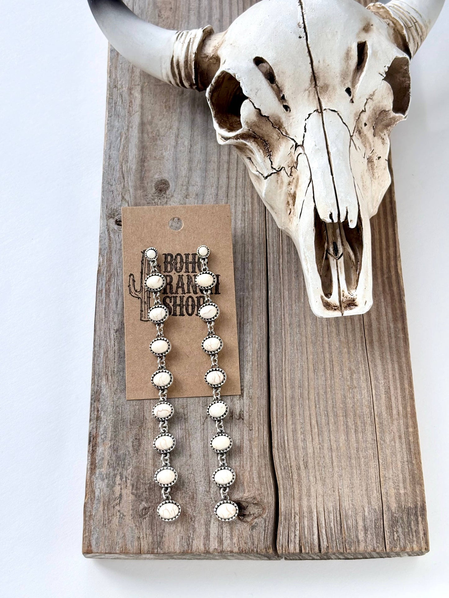 Western Style Linked Turquoise Stone Post Long Drop Earrings