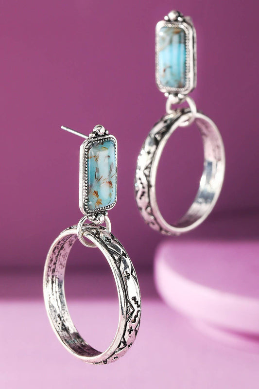 Western Stamped Hand Stone Hoop Earring