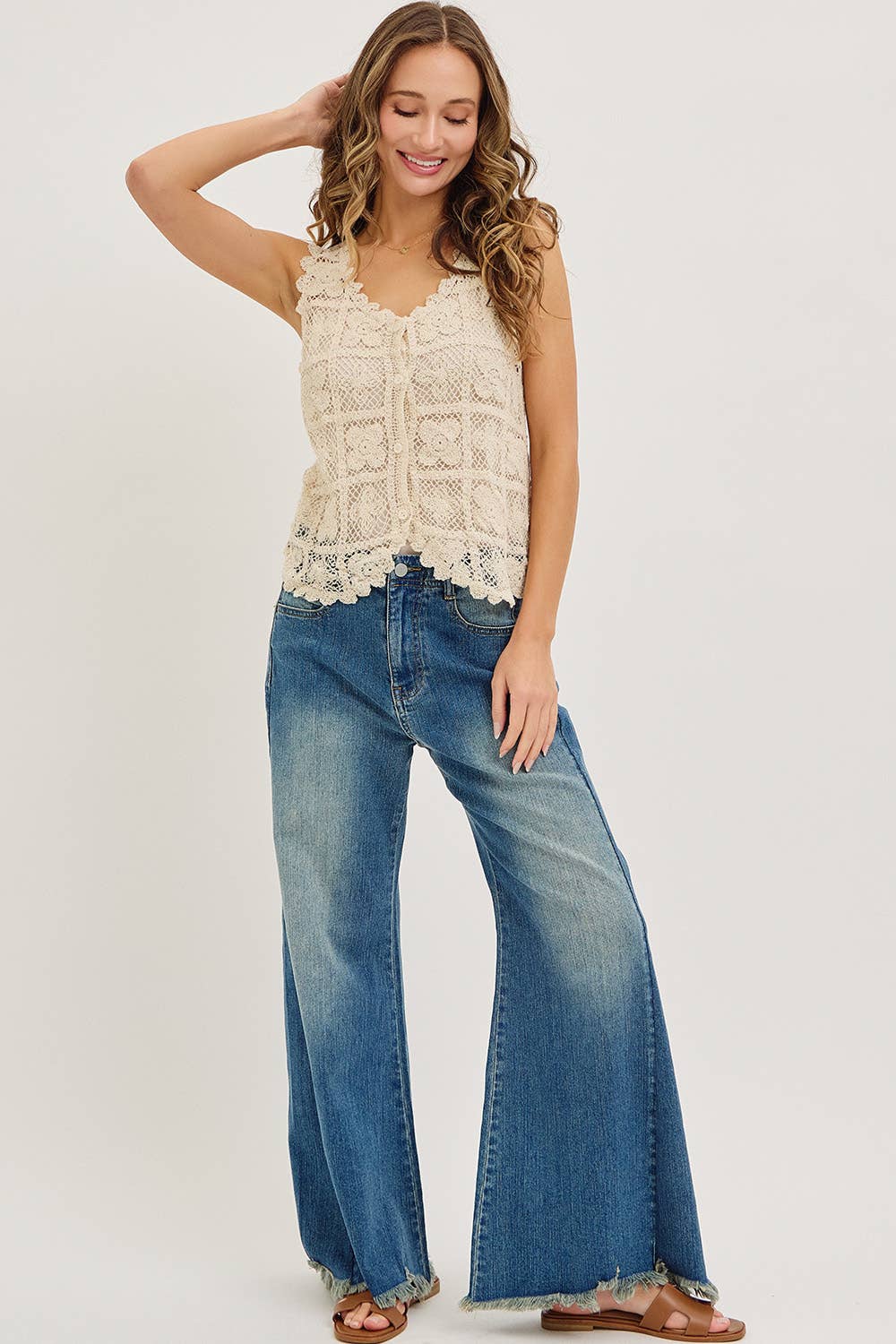 BOHEMIAN FEEL FLORAL PATTERN CROCHET LACE  TANK TOP