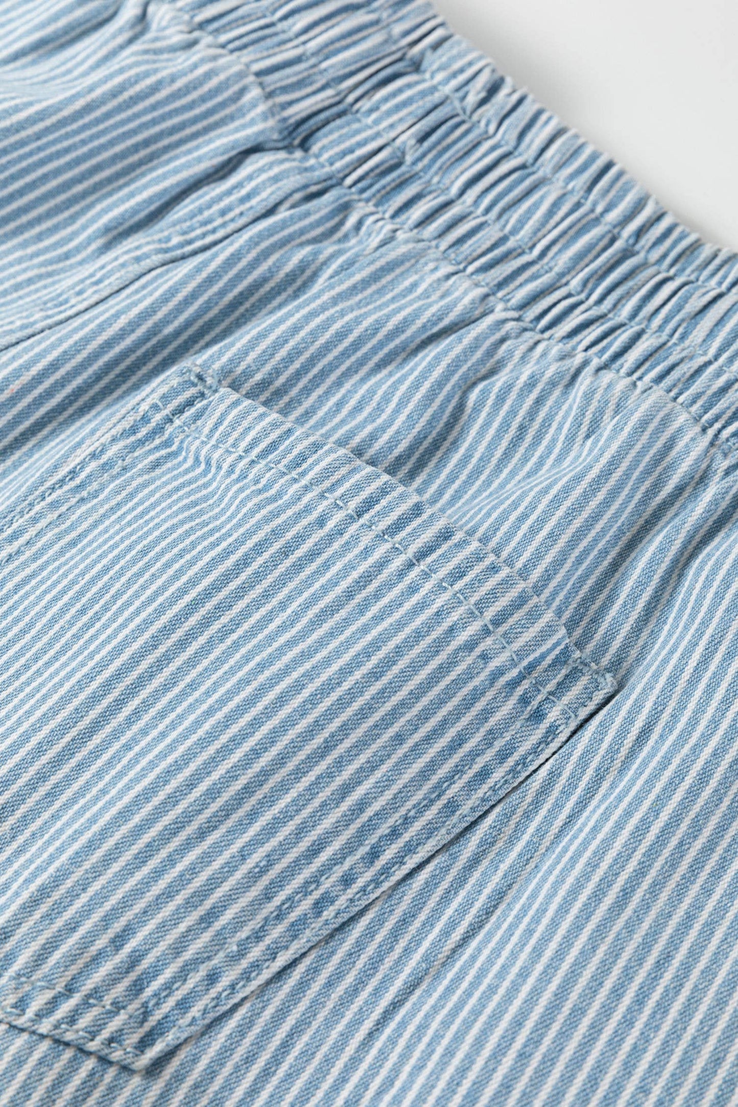 Stripe Elastic Waist Casual Denim Shorts