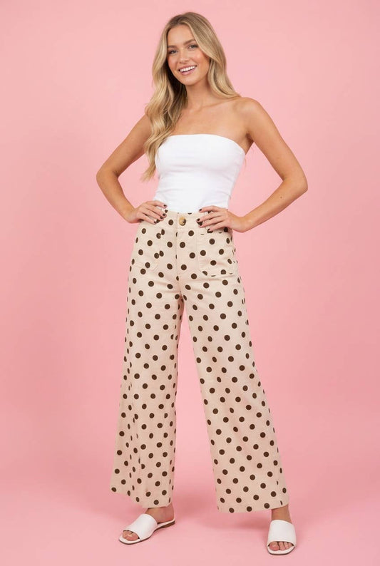 High-Rise Polka Dot Wide-Leg Pants