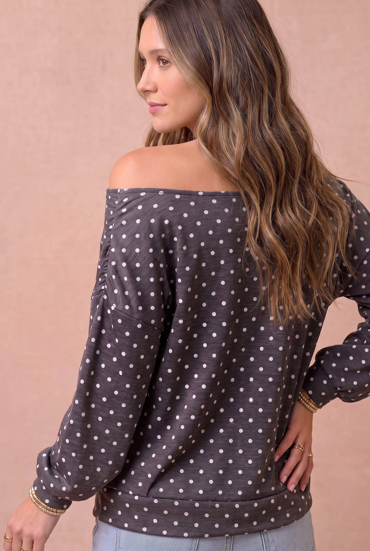 Polka Dot Off-Shoulder Loose Knit Top