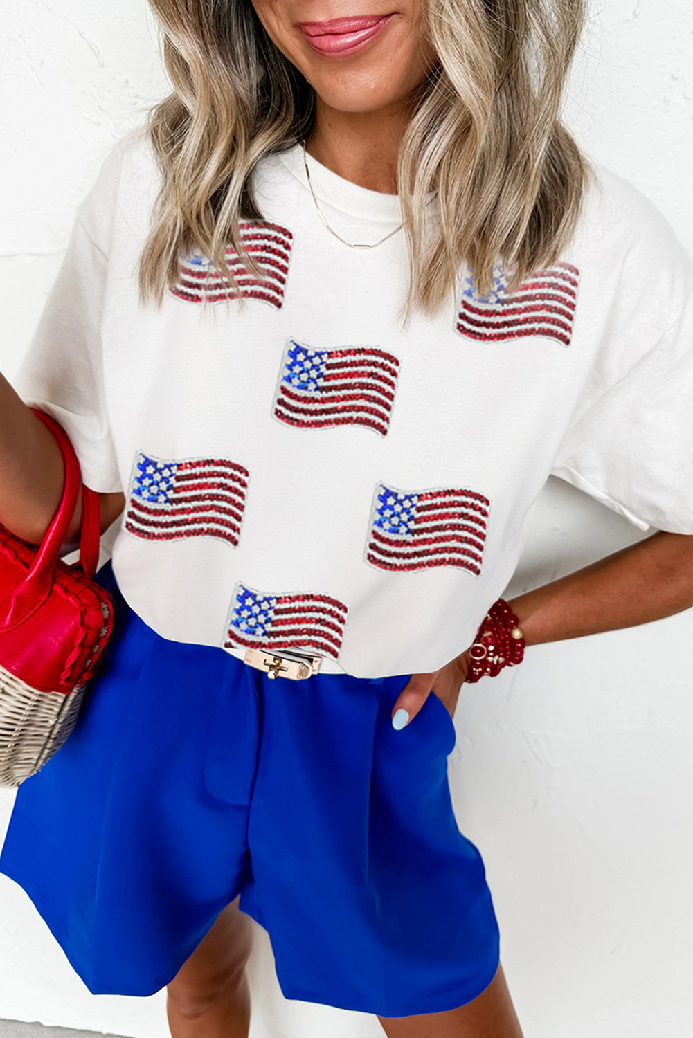 4th of july Faux Patchwork Printed US Flag Casual Tee