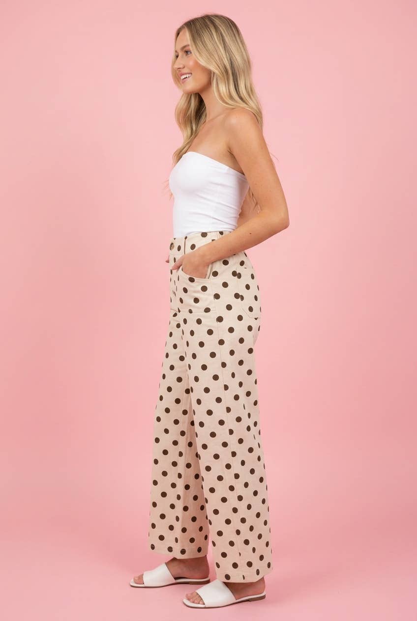High-Rise Polka Dot Wide-Leg Pants