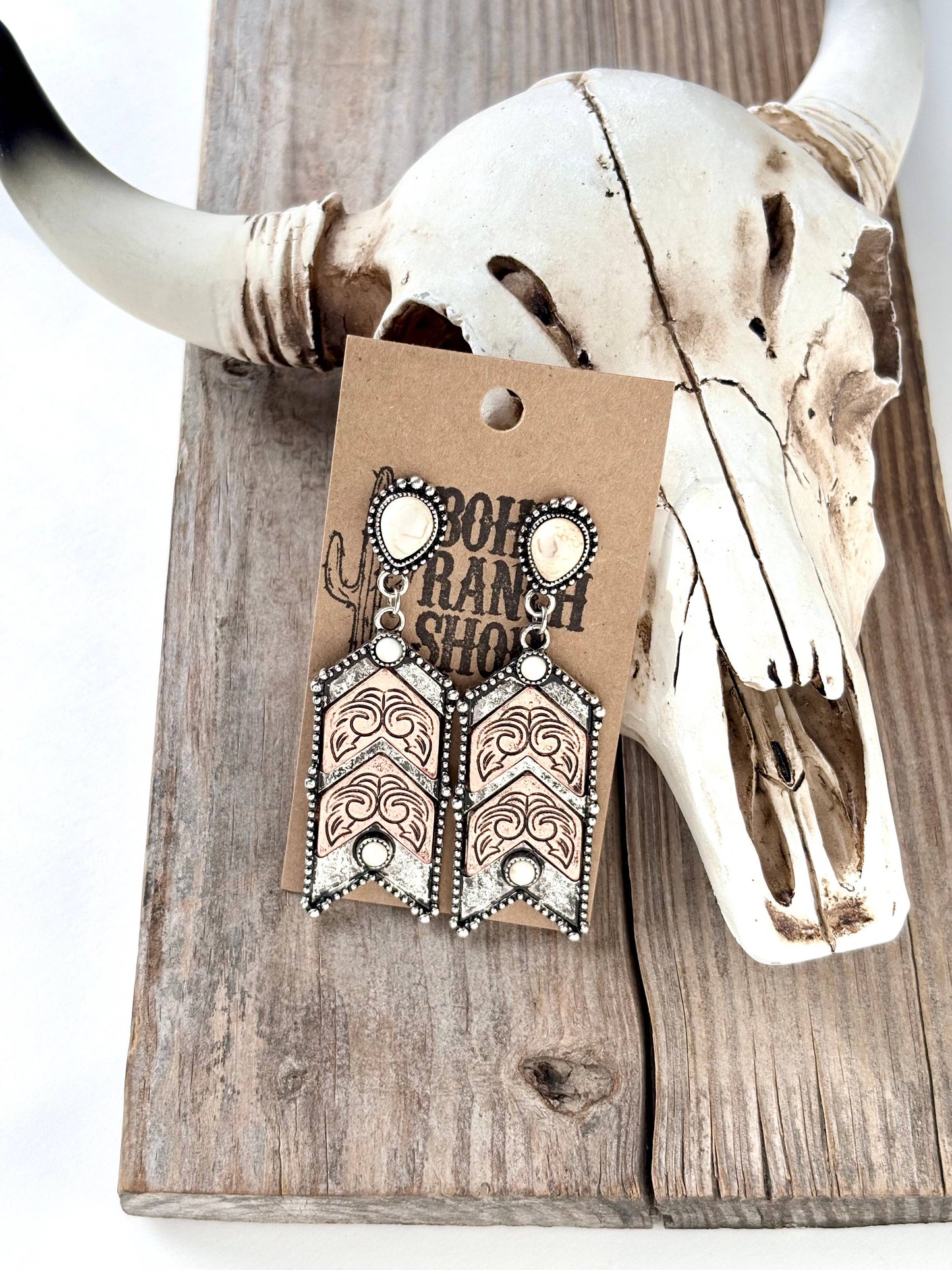Western Style Turquoise Stone Chevron Dangle Earrings