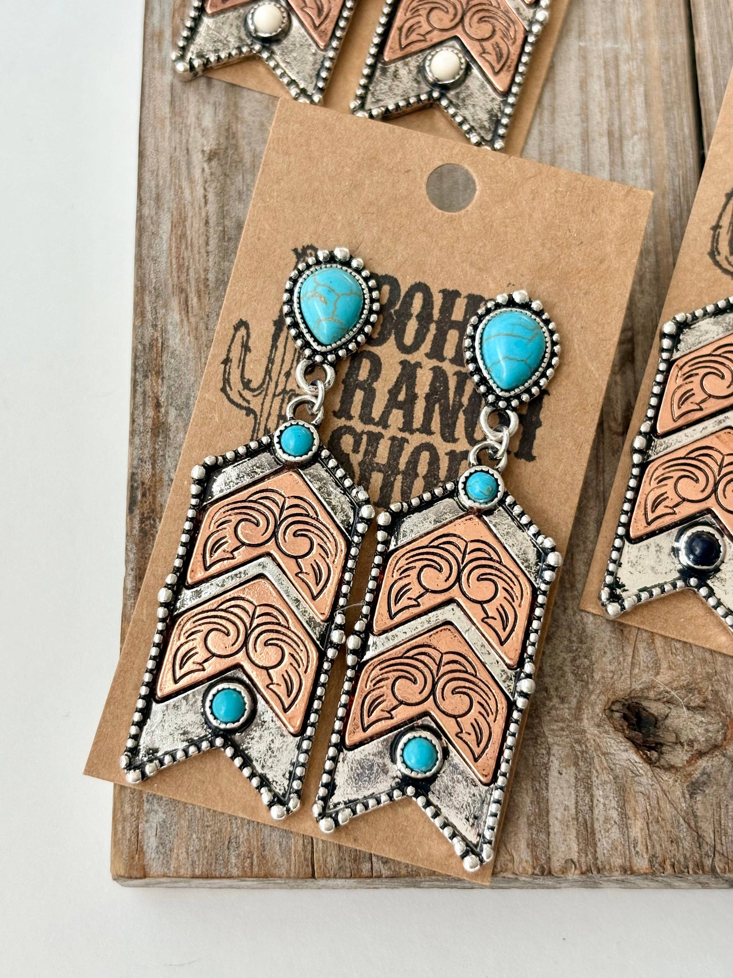 Western Style Turquoise Stone Chevron Dangle Earrings