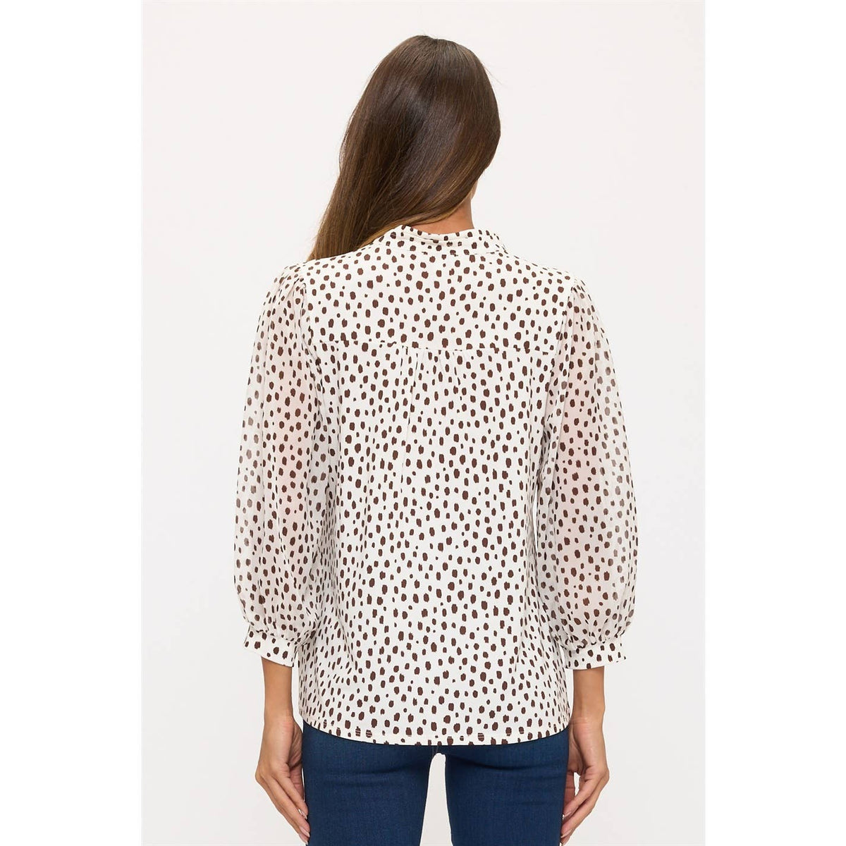 DOT SHEER SLEEVE RUFFLE SHIRT