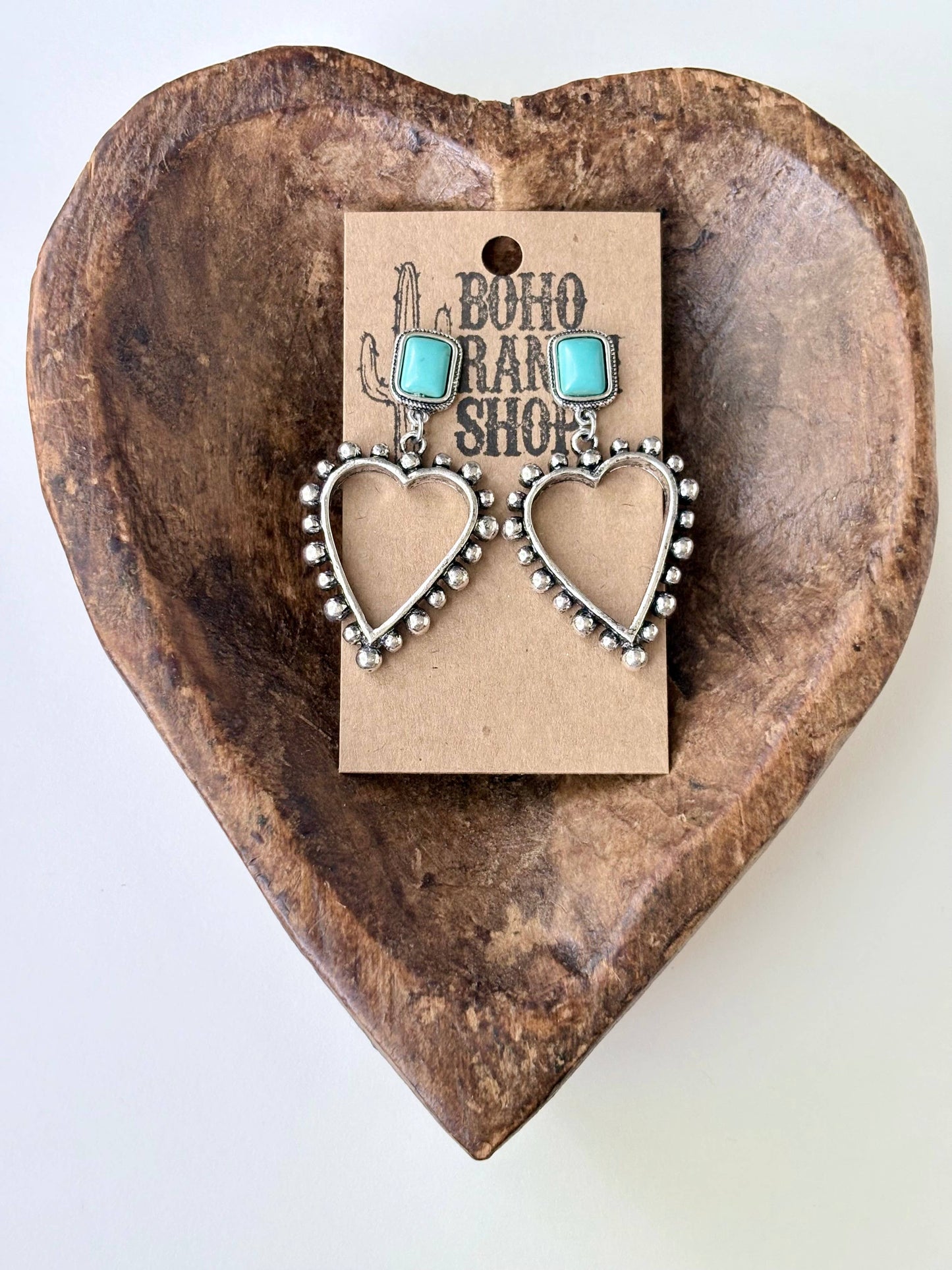 Western Style Turquoise Stone Open Heart Drop Earring