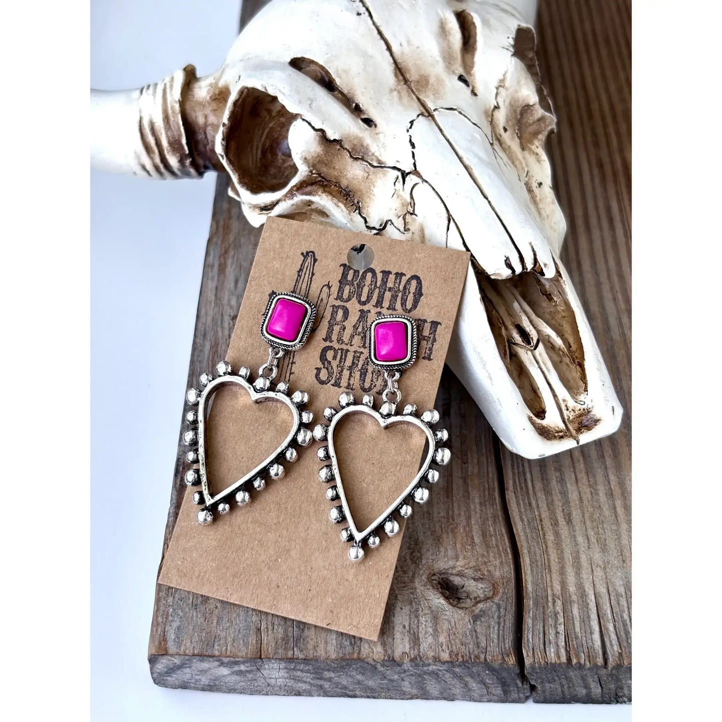 Western Style Turquoise Stone Open Heart Drop Earring