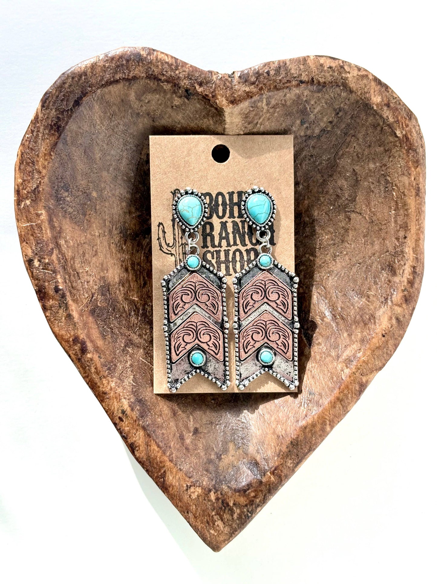 Western Style Turquoise Stone Chevron Dangle Earrings